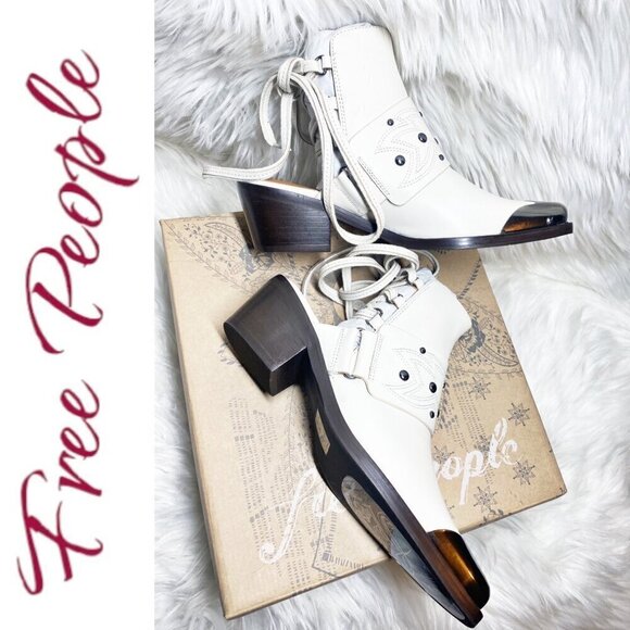 NIB FREE PEOPLE RORY STUDDED COASTAL COWGIRL WESTERN URBAN BOOTIE WHITE, 37.5 - Picture 8 of 14